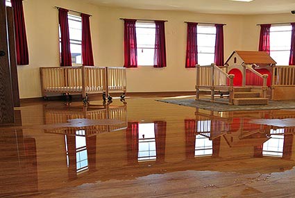 A day care center damaged by water from a flood